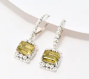 JAI Sterling Silver Emerald Cut Gemstone Earrings