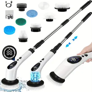 Car Cleaning Brush, Electric Rotating Brush Washer, Bathtub Washer, High Power Electric Shower Washer - 3-Speed LED Control, Cordless and Detachable Design, 9 Brush Head Set, Easily Clean Tiles, Bathtubs, Walls, and Bathroom