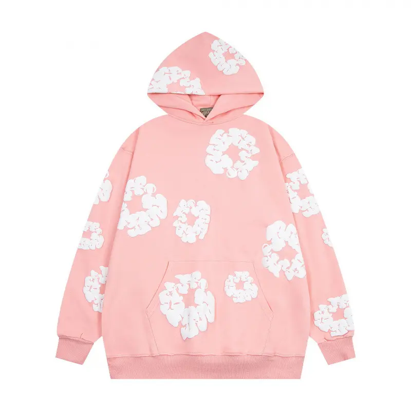 Foam pink hoodie with white floral wreat