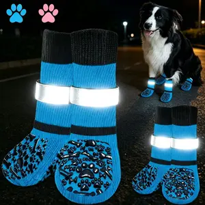 4 Pairs Indoor Quiet Pet Socks, Non-Slip Breathable Dog Socks, Adjustable Reflective Pet Foot Covers, All-Season Pet Shoe Socks