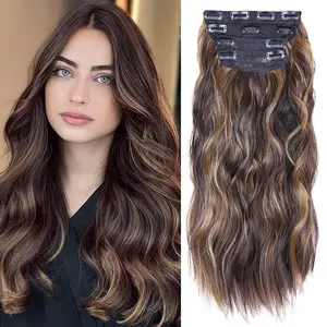 Long Curly Hair Extension for Women Natural Synthetic Clip in Hair Extensions 20 Inch 4PCS Thick Hairpieces Double Weft (Dark Ash Blonde Mixed Bleach Blonde)