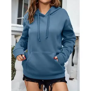 Solid Simple Drawstring Hoodie, Casual Long Sleeve Pocket Sweatshirt, Women's Clothing