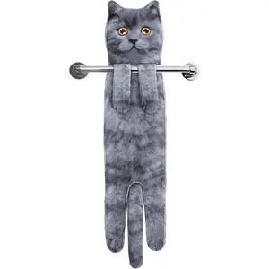 Grey Cat Hand Towels for Kitchen & Bathroom - Soft, Absorbent Decorative Face Towels - Perfect Gifts for Cat Lovers, Women - Mothers Day, Easter, Housewarming, Birthday
