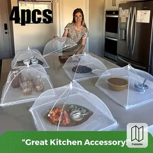 4-Pack Pop-Up Food Covers, Foldable Mesh Tent, Dome Design, Reusable and Washable, Dust-Proof, Ideal for Kitchen, Outdoor Picnics, Camping, BBQ, Parties