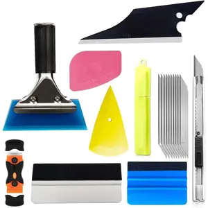 18PCS Car Window Tint Kit, Vehicle Glass Protective Film Wrapping Installation Set, Auto Vinyl Wrap Tinting Tools Included Squeegees, Felt Squeege, Cutting Knife with Blades Wheel Hub Cleaning Adapter Adjustable Crankshaft Pulley Removal