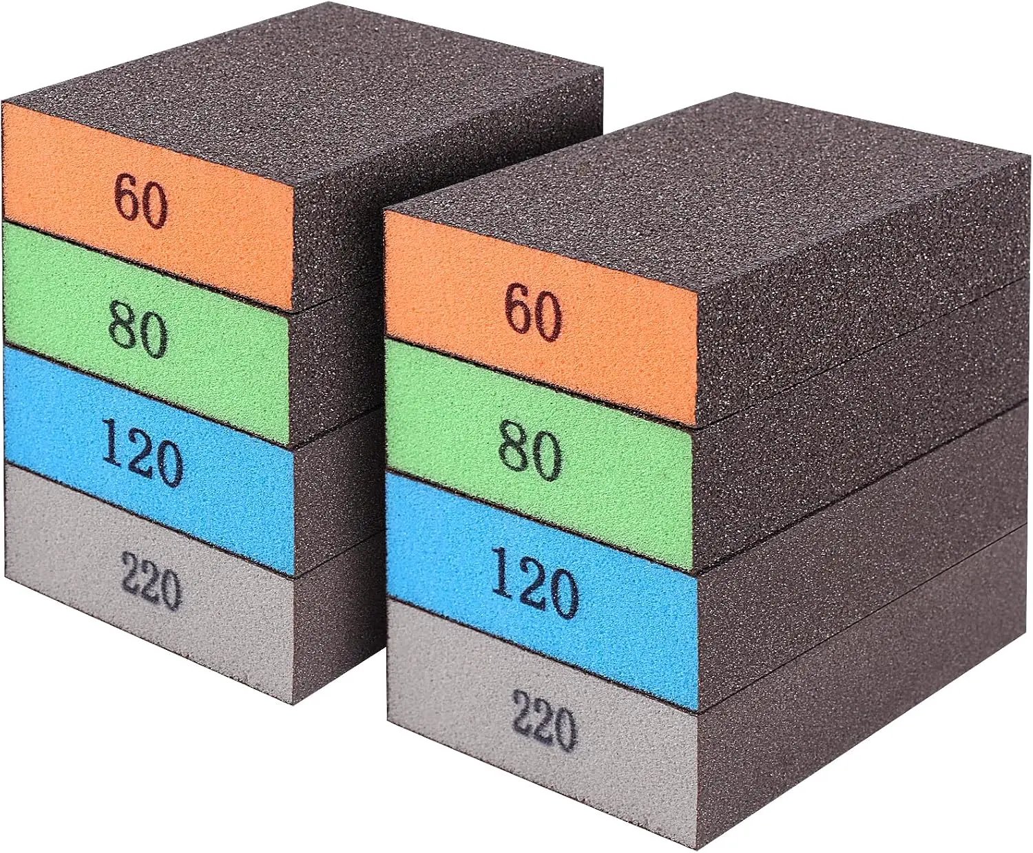 8-Pack Sanding Sponges, 4 Grits Per Sponge, Washable Reusable Hand Sandpaper Blocks for Wood, Drywall, Sheetrock, Metal Glazing