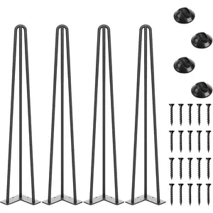 28 Inch Hairpin Table Legs, 3 Steel Rods 1/2 Inch Pipe Diameter, 800lbs Load Capacity, Mid-Century Style for Coffee Table, Side Table, Night Stand (Black, 4PCS)