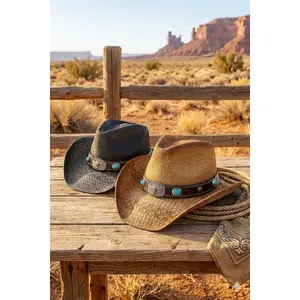 Westernstraw Cowboyhat With Turquoisestone Concho