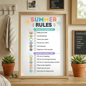 [Up to 65% Off][Free Shipping][No Frame] Summer Chore Chart Printable Chore Chart for Kids Summer Checklist routine rules screen time allowance Summer Rules