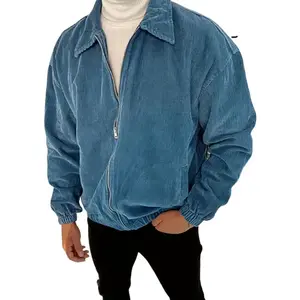 Men's blue corduroy zipper jacket, vintage washed casual flying bomber jacketRAIMENTRY