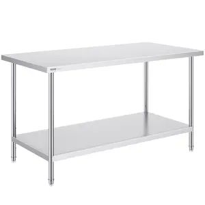 VEVOR Stainless Steel Prep Table, 30x 60x 34 Inch, 910 lbs Load Capacity, Heavy Duty Metal Worktable with 3 Adjustable Height Levels, Commercial Workstation for Kitchen Garage Restaurant Backyard