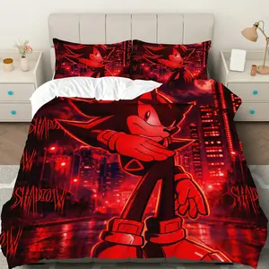 3PCS Duvet Cover Set, 1 Duvet+2 Pillowcases(Without filler), Animated Game Character City Night Red theme, Birthday bedding set, Modern Stylish Suitable for decoration Bedroom Living Room Dorm Apartment