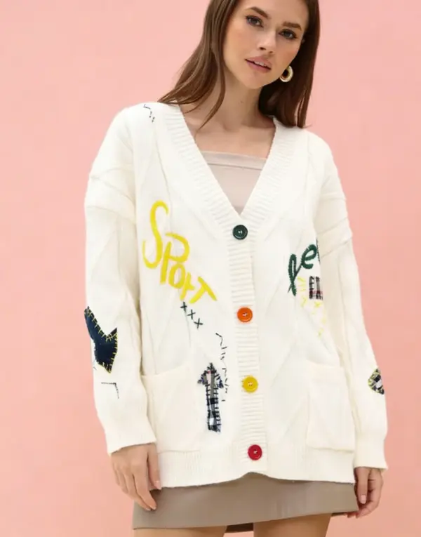 Fashionable Lazy Wind Embroidered Sweater Women's AutumnWinter 2025 New Letter Design Sense Loose Knit Sweater JacketWomen's Chunky Knit Cardigan Casual Knitwear fall sweaters