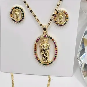 SAINT JUDE set colors stones of necklace with earrings gold-plated fashion style san juditas!