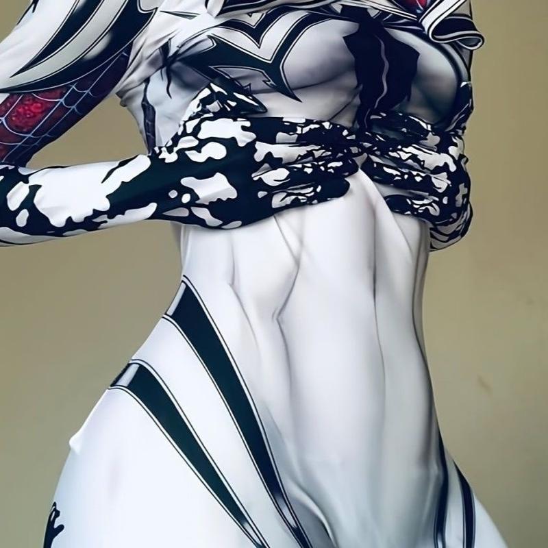Spider Woman Gwen Stacy Anti-Venom Gwen Holiday Party Halloween Cosplay Costume, High Elastic Bodysuit, Amazing Bodysuit, Christmas, Halloween Gift Superhero Dress Womenswear Clothes White