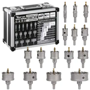 Vearter 15PCS Carbide Hole Saw Kit, 5/8'' to 3'' Metal Hole Cutter with Pilot Drill, Holesaw for Hard Metal, Stainless Steel, Iron, Mild Steel, Aluminium, Alloy, Plastic, Fiberglass