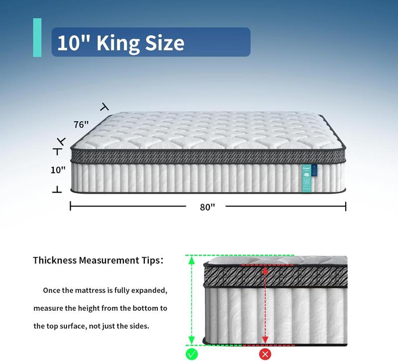 10 inch  Mattress, Hybrid Memory  and Pocket Spring, Motion Isolation, Medium Firm,Edge Support, Soft Touch, Cool and Breathable,Comfortable Mattress in a Box