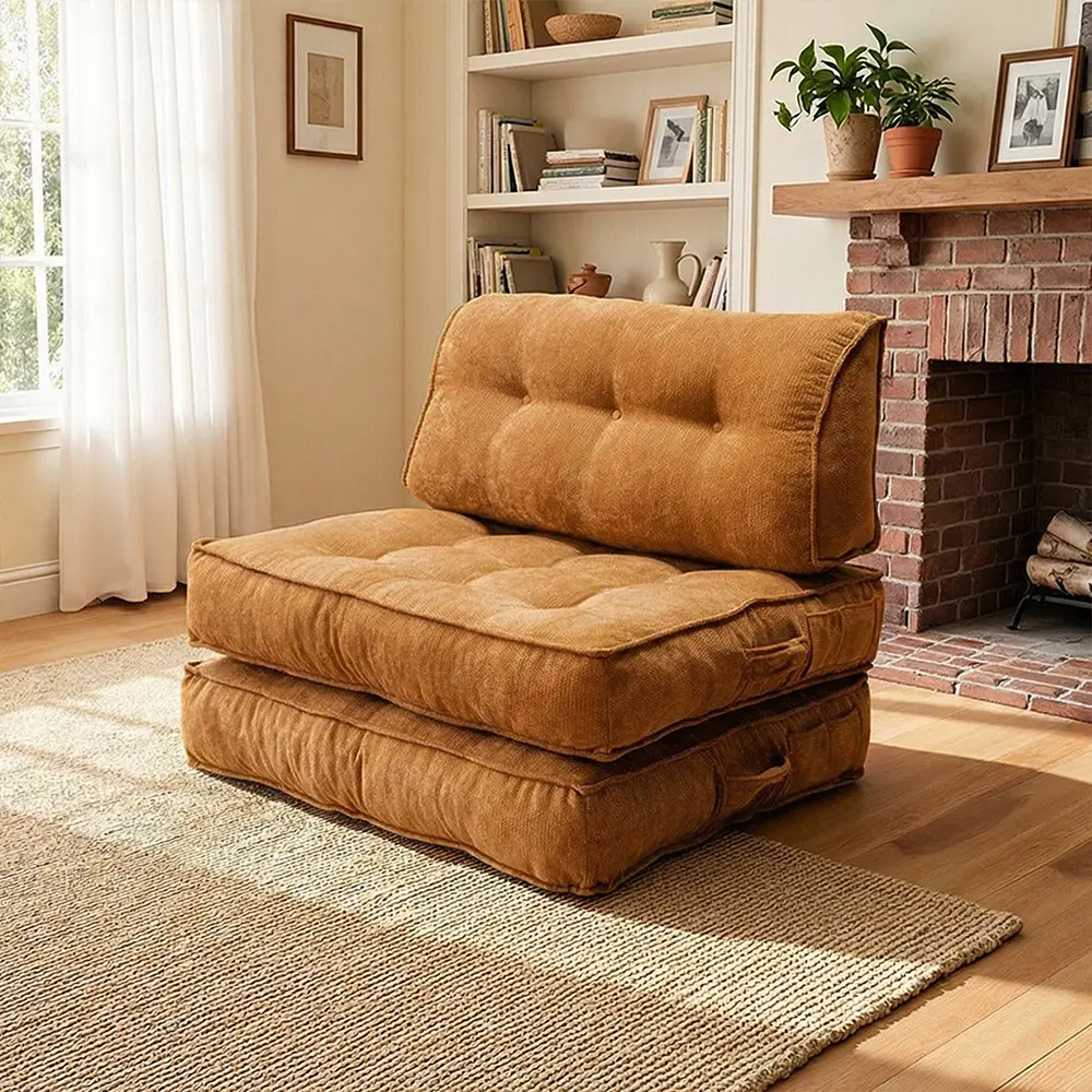 Modern Single-Person Knitted Corduroy Recliner Chair - 2 in-1 Sofas & Couches with Foldable Mattress, Padded Back, Padded Seat, Cushion, Back Support, Fully Assembled for Cozy Living Room, Indoor Lounge Use