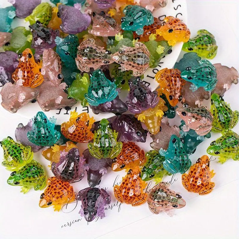 20pcs Vibrant Mixed Color Luminous Resin Frog Figurines - Hand-painted Resin Art, Artificial Miniatures, Animal Decorative Pieces, Character Figures, Colorful Accents for Garden Decor, DIY Micro Landscape, Artificial Resin Miniatures