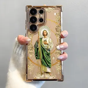 2026 San Judas Phone Case, Electroplated Cover with Airbag Shockproof Slim Soft TPU Cover for Samsung S25 S24 S23 S22 Ultra S25Edge S24FE Plus S25+ St. Jude Catholic