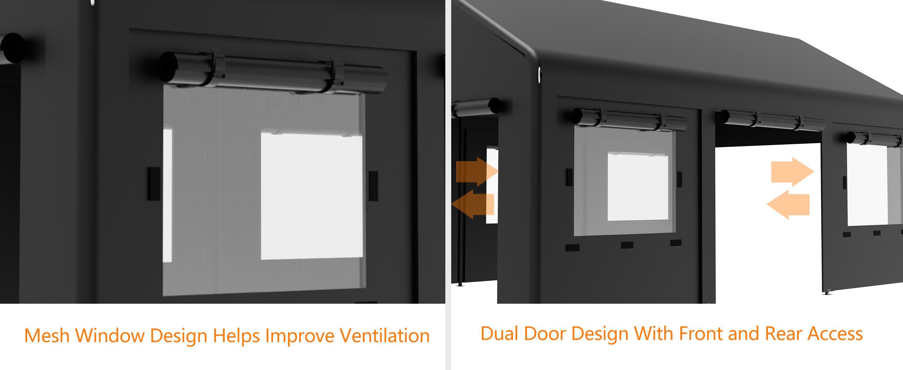 MNLR 20' x 20' Carport Canopy, Portable Garage with Side-Opening Door, Roll-Up Windows and 4-Hole Base, Black