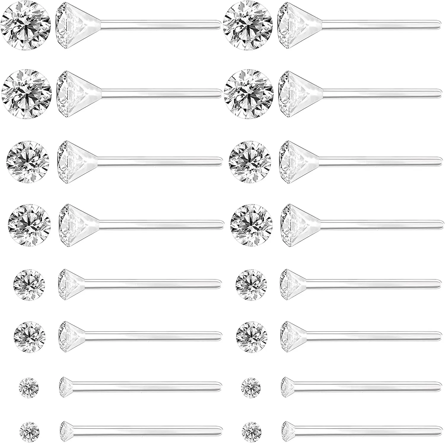8 Pairs Anti Allergy Plastic Earrings for Sensitive Ears, Include 8 Pairs Silicone Soft earring backs, Plastic Post Earrings for Women, Birthstone Cubic Zirconia Stud Earrings Kit 2mm 3mm 4mm 5mm in one Set