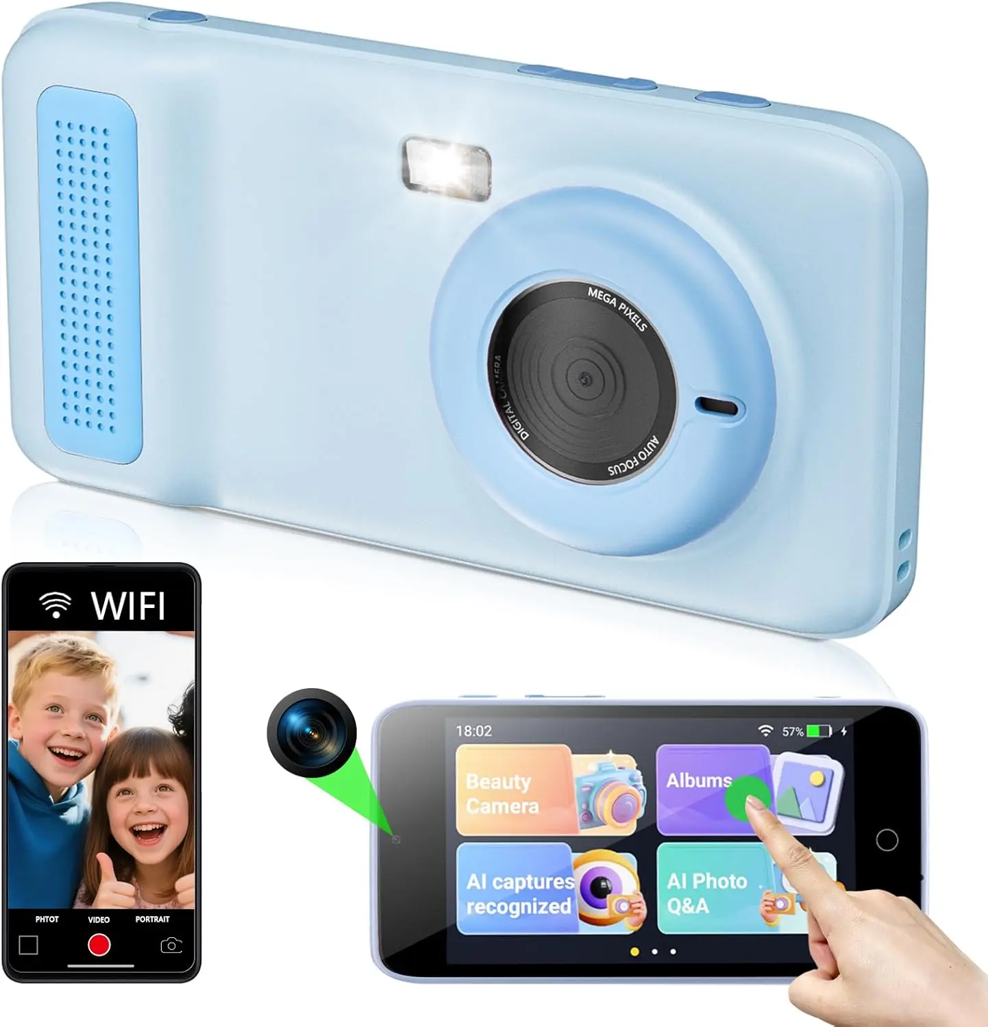 summerwins Unisex Kids' AI Digital Camera (4-12 Years) - Dual Lens, 5G/2.4G Dual-Band Wi-Fi, 4" LCD Touchscreen, Art Recognition, Aesthetic Capture, Silicon Body, Micro SD Storage, Rechargeable Electronic Learning Device, Eye Care Birthday Gift, Picture,,