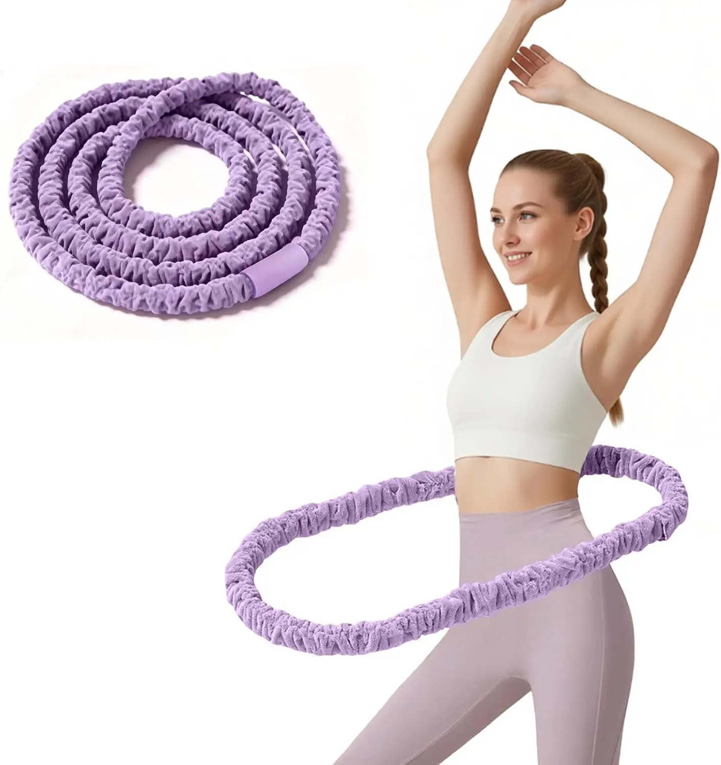Weighted Fitness Hoop for Adults, 3.3 lb Soft Hula Hoop with Spring Support, Adjustable Waist Exercise Ring for Home & Gym Workouts