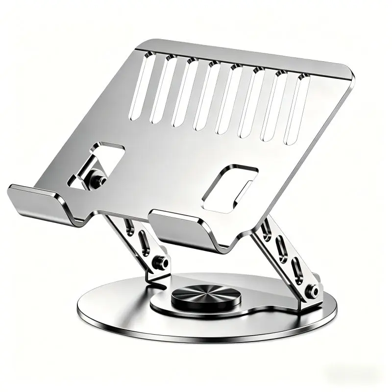 360-Degree Rotating Aluminum Laptop Stand for Desk, Ergonomic Height-Adjustable 20lb Capacity Riser with Heat Dissipation, Anti-Slip Base, Home Office Desk Accessory Built for Study & Travel, Fits 10-17.3in Laptops for Adults to Relieve Neck Strain