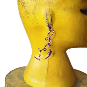 Crazy Scribble Metallic Lavender Hoop Earrings - Unique Design Wire Art Jewelry Accessory