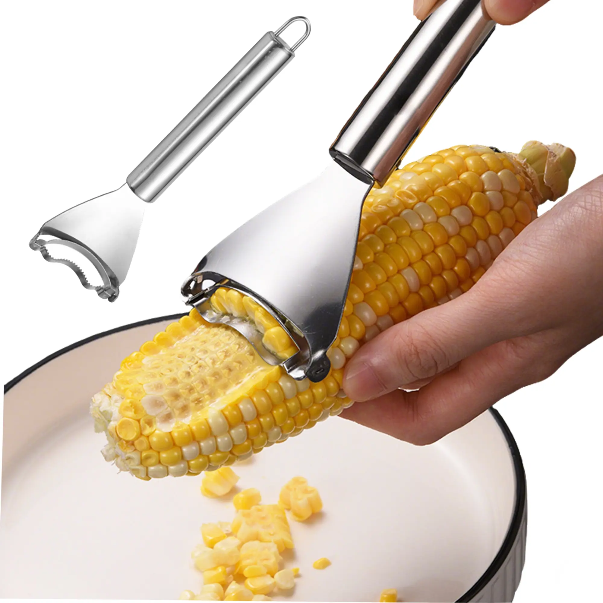 2 Counts Corn Peeler, Stainless Steel Corn Stripper for Corn on the Cob, Corn Shucker Corn Cutter to Cut Corn off the Cob Quickly for Salad & Soup Making