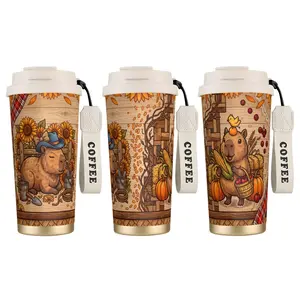 1pc 18OZ Capybara Coffee Cup Cartoon, Cute, Fun, Farm Harvest & Sunflower Style, Portable Dual Drink Thermos Cup, Thermos Cold Water Cup, Suitable for Hot And Cold Beverages, Suitable for Men And Women, Office, Home, Outdoor, Thanksgiving Gifts