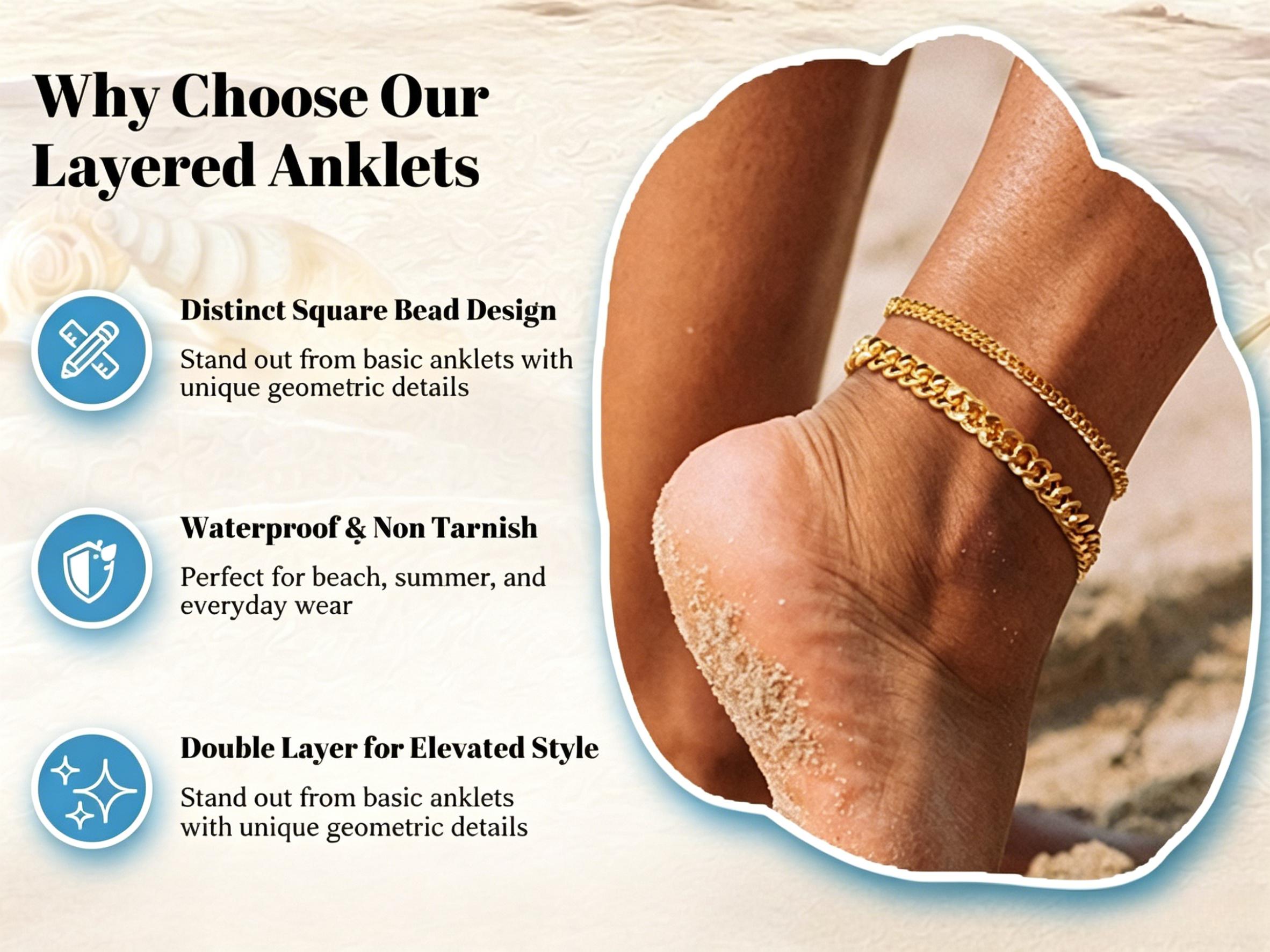 FREEKISS Chunky Cuban Link Chain Anklet for Women Waterproof Adjustable Length 8.5+2 Inch Fashion Chic Accessories Trendy Layered Anklet Set Jewelry Gift Suitable for Summer Beach Vacations Outdoorfun summerwins