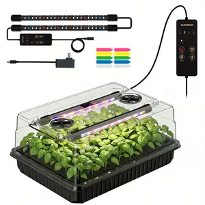 GLOWRIUM Tray with Full Spectrum Grow Light,54-Cell Kit with Humidity Dome,6-Setting Auto Timer,Adjustable Brightness for Indoor Plant Seedling Tray Kit with Grow Light seed starter