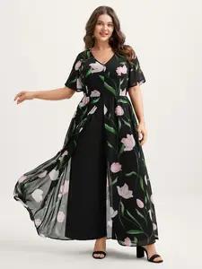 BloomChic Women's Plus Size Fashion Jumpsuit [M-6X] - 2-In-1 Polyester-Spandex Polka Dot Neck-Tie Sleeve Dressy Romper, 2026 Summer Style Swimweek
