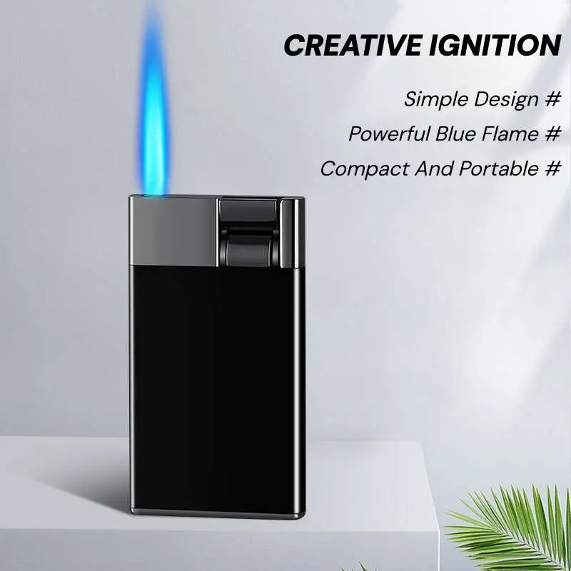 Windproof Rechargeable Lighter with Refillable Liquid Gas (No Butane) - Heavy-Duty Metal Direct Ignition Blue Flame Outdoor Survival Firestarter for Camping,, BBQ - Portable & (Fuel Not Included) - Compatible with Gas Canisters