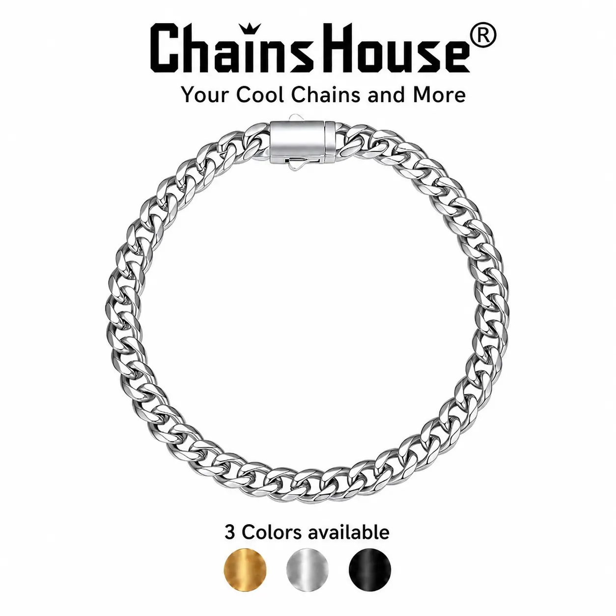 ChainsHouse Cuban Link Chain Bracelet for Men, Stainless Steel Cuban Wrist Bracelet, 6mm/9mm/12mm Width, Black/ 14K Gold Plated Hand Chain Bracelets for Men Women, Send Gift Box