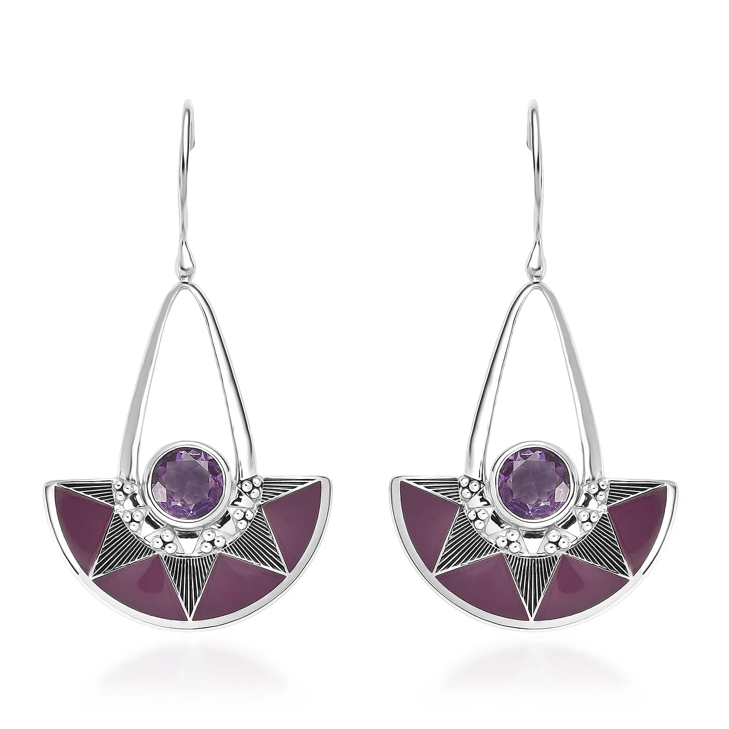 Sajen Silver African Amethyst Earrings in Rhodium Over Sterling Silver 3.40 ctw