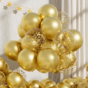 12 inch Gold Balloons, Balloon Decorations Kit, 11pcs Chrome Gold Balloons Confetti Balloons with Ribbon Helium Latex Balloons for Birthday Anniversary Wedding Graduation Bridal Baby Shower Gender Reveal New Year Carnival Party Supplies