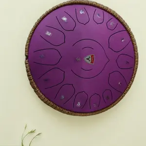 Shimmer Purple Steel Tongue Drum 13-inch 15-Tone Lotus Heart Style Sound Healing Full Kit