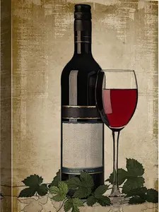Canvas Wall Art - Red Wine Bottle and Glass on Vintage Background - Gallery Wrap Modern Home Decor | Ready to Hang SHJY-01393 Artistic Decoration Artwork Accessory Gift