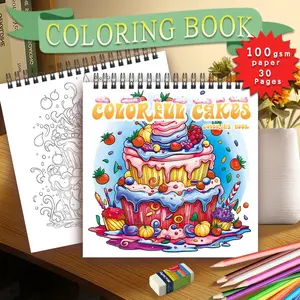 Coloring Book, 30 Pages Cake Themed Spiral Funny Coloring Book, Stress Relief Coloring Book for Birthday Gift, Holiday Gift, Party Gift, Gifts for Girlfriend (Accessories Not Included)