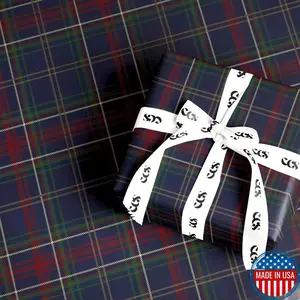 Navy Tartan Plaid Wrapping Paper: Glossy or Matte Finish