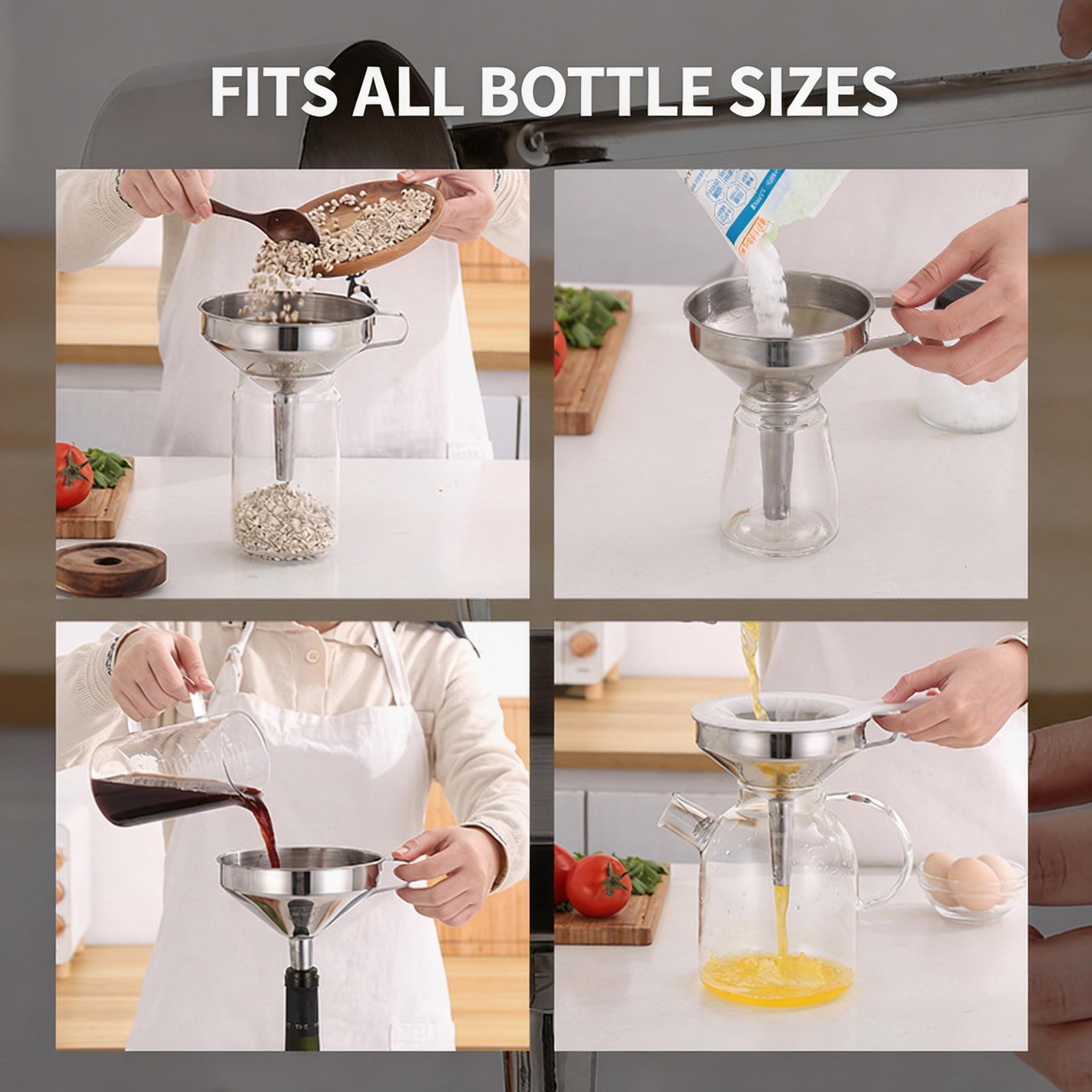 Viral Kitchen Hack 3Piece 304 Stainless Steel Funnel Set Ultimate 2026 Home Organization Must-Have  Includes Filter Screen & Cleaning Brush  Perfect for Essential Oils Spices & Liquid Filling – Durable & Professional Grade