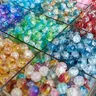 200pcs 8mm Dual Color Gradient Glass Beads, Premium Glass Bead, Crackled Ice Round Beads for DIY Jewelry Making, Handmade Craft Supplies, Bead Assortment, DIY Beading Accessories, Beads For Crafts