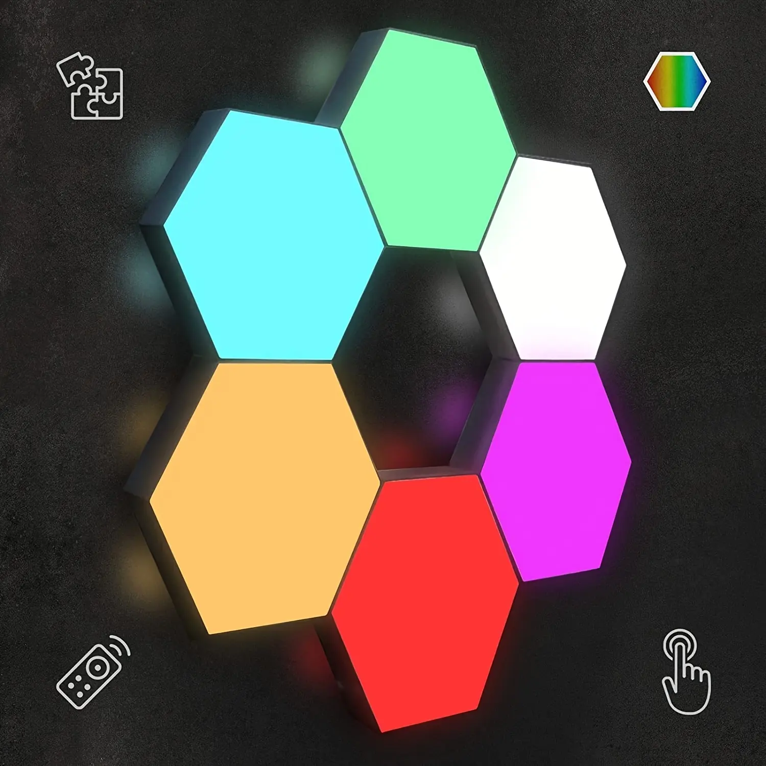 6 Pack LED Hexagon Wall Lamps, Smart Touch Sensor Decoration Wall Lights, USB Powered, DIY Splicing Home Bedroom Night Lights, Living Room, Bedroom, Ambient Night Lamp, Modern Mood Lighting