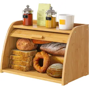 Bread Box for Countertop, Large Bamboo Wood Bread Box, Wooden Corner Bread Capacity