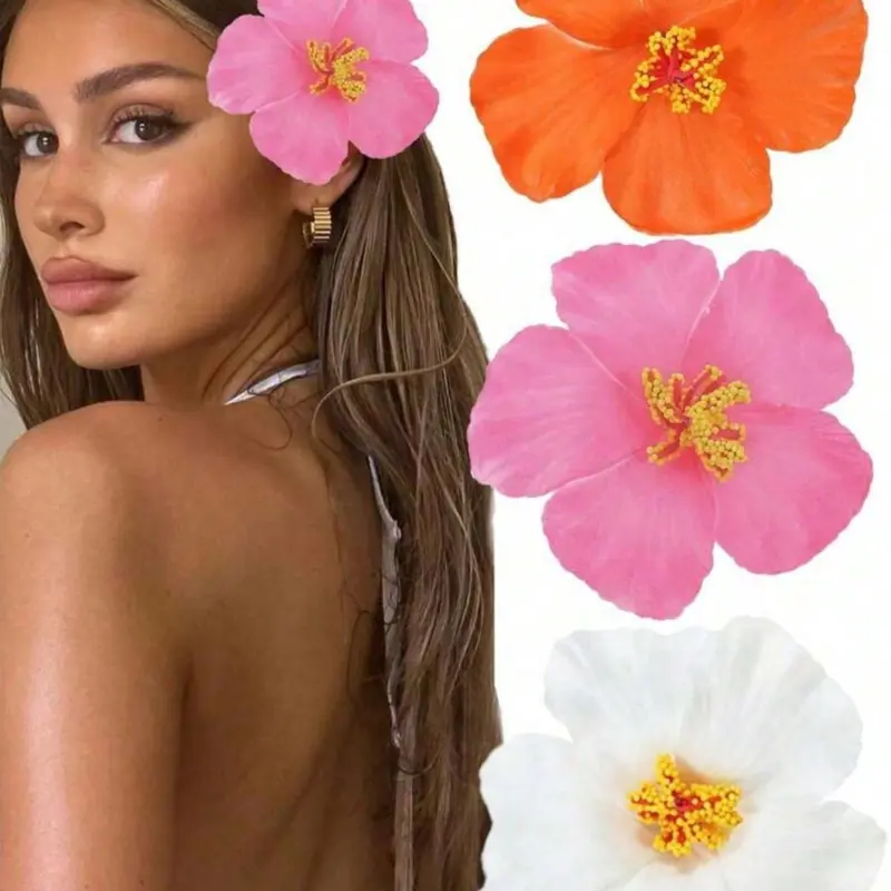 Artificial Hibiscus Flowers Set, Decorative Flowers, Artificial Flower Decorations, 3 Count Hawaiian Tropical Theme Party Decoration, Perfect for DIY Crafts, Hula Girl Gifts & Hair Accessories