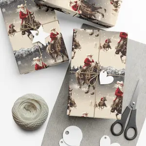 Cowboy Santa Christmas Gift Wrap | Horse | Western | Satin or Matte | Merry Christmas Wrapping Paper | Gift for Him | Gift for Dad or Son GFTMT42
