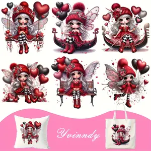 6 Pieces Valentine'S Day Fairy Heat Transfer Stickers High Definition Lifelike Printing Water Washable Iron On Patches For T Shirts Crafts DIY Decor Diy Rose Flower